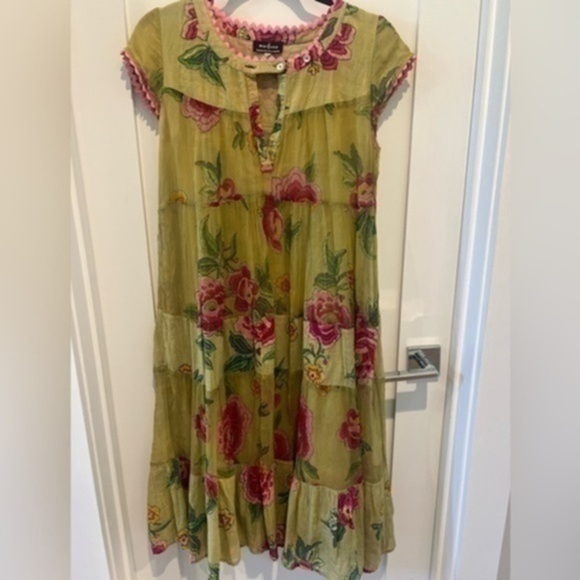 The wild orchid sheer soft dress  green and yellow size Medium bohemian boho - Picture 1 of 5